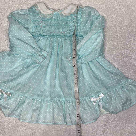 Vintage polly flinders mint Swiss dot smocked dress size 12m - Picture 4 of 9